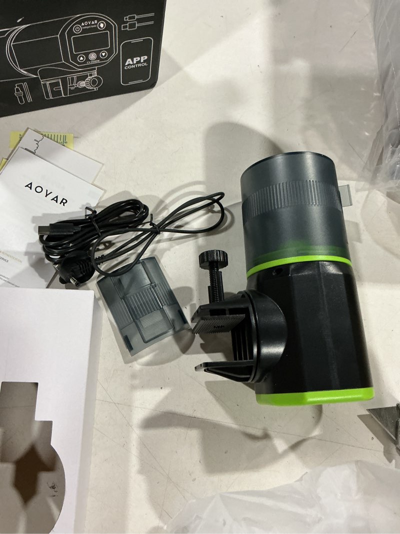 Condition photo showing Good Condition for wifi automatic fish feeder for aquarium: app-controlled auto feeders for tank turtle pond betta with water temperature monitoring & alarm, timed auto-feeding for flake pellet vacation weekend mobile phone control design