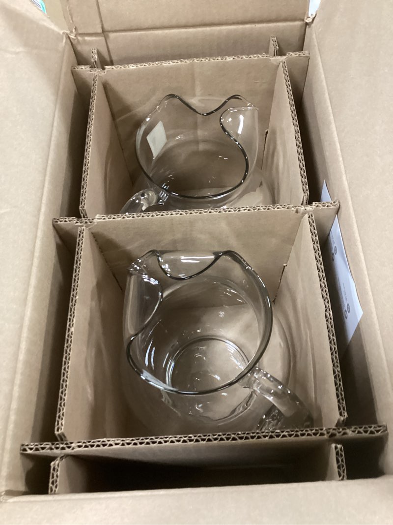 Libbey Acapulco Large Glass Pitcher Set of 2, 89 Oz, Clear, Tall Bubble Glass Pitchers with Handle, 