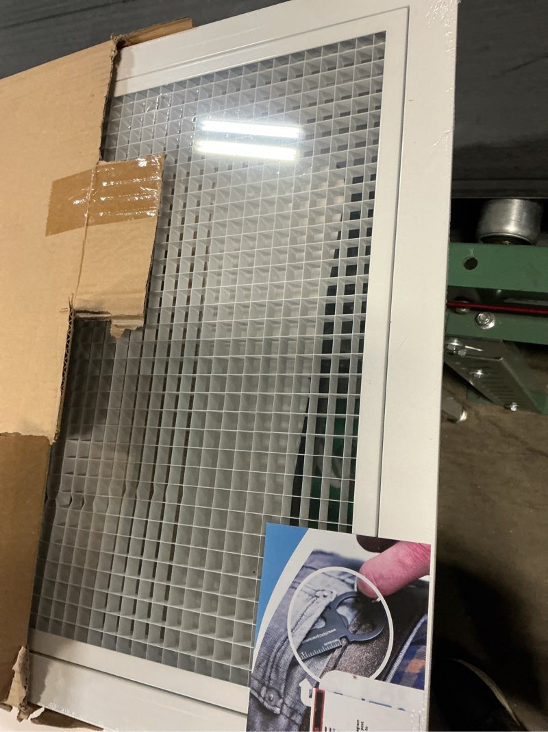 Condition photo showing Good Condition for hvac premium 30'' x 10'' [duct opening] flat stamped steel return air grille - sidewall and ceiling - hvac vent duct cover - white [outer dimensions: 31.75''w x 11.75''h] 1 count (pack of 1)