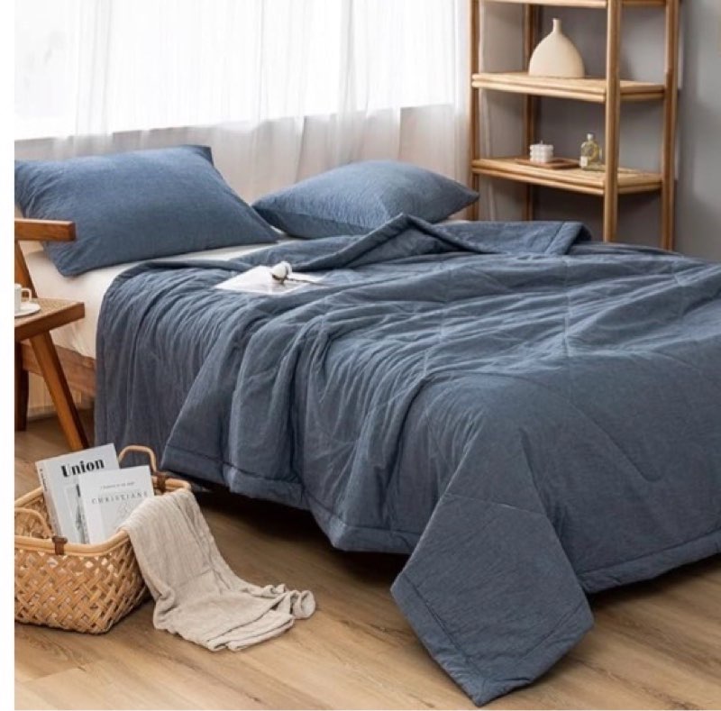 ntcoco summer lightweight comforter set,thin quilt,100% washed cotton,machine washable,soft comfy breathable can sleep naked(twin,navy blue