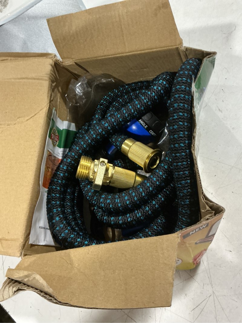 Condition photo showing As Is for flexi hose expandable garden hose with 8 function nozzle, 25ft - lightweight retractable garden hose, water hose - no-kink flexibility, 3/4 inch solid brass fittings and double latex core