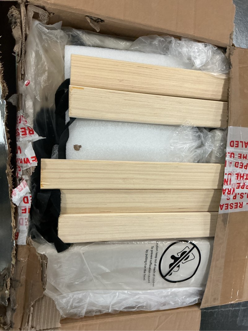 Condition photo showing Good Condition for Queen Size Platform Bed Frame with Geometric Upholstered Headboard, Noise Free, Wooden Slats Support, No Box Spring Needed, Easy Assembly, Beige, Velvet Beige Queen