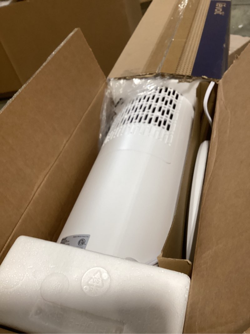 Condition photo showing As Is for levoit tower fan for bedroom, 90° oscillating standing fan with 28db quiet for sleep, 25ft/s velocity, 12h timer, 5 speeds 4 modes, remoter, bladeless room fan for home, office, indoor, 36 inch, white white 36 inches