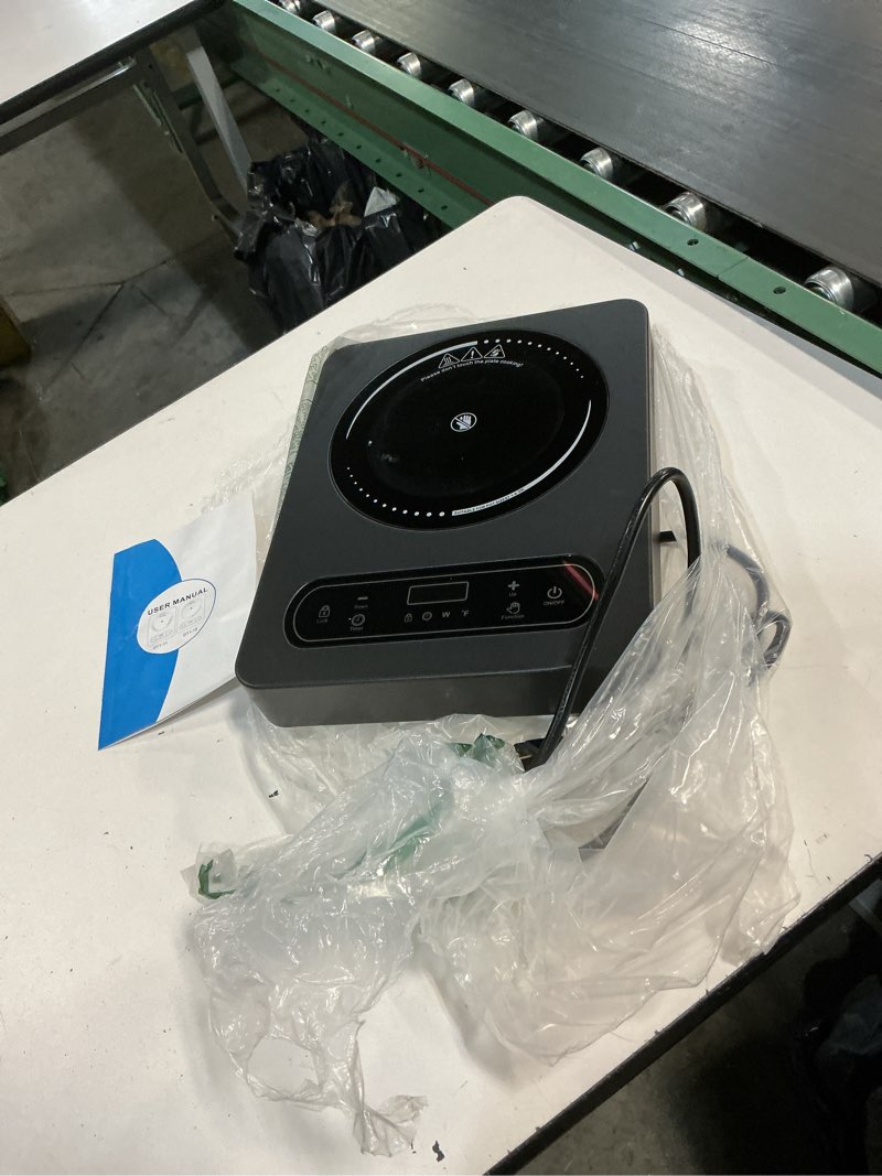 Condition photo showing As Is for electric cooktop 1800w: single burner portable electric stove 110v with led touch screen 10 power levels, hot plate with child safety lock, timer and overheat protection, compatible with all cookware black single electric stove