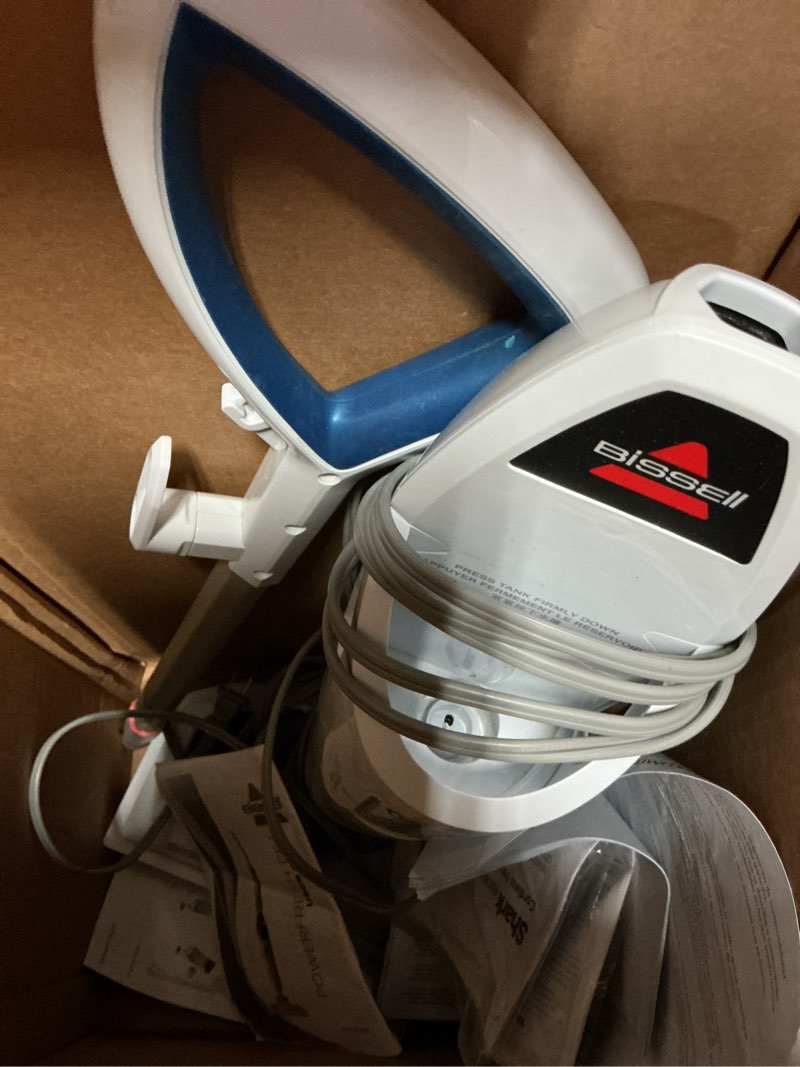 Condition photo showing As Is for bissell power fresh steam mop with natural sanitization, floor steamer, tile cleaner, and hard wood floor cleaner with flip-down easy scrubber, 1940a powerfresh steam mop