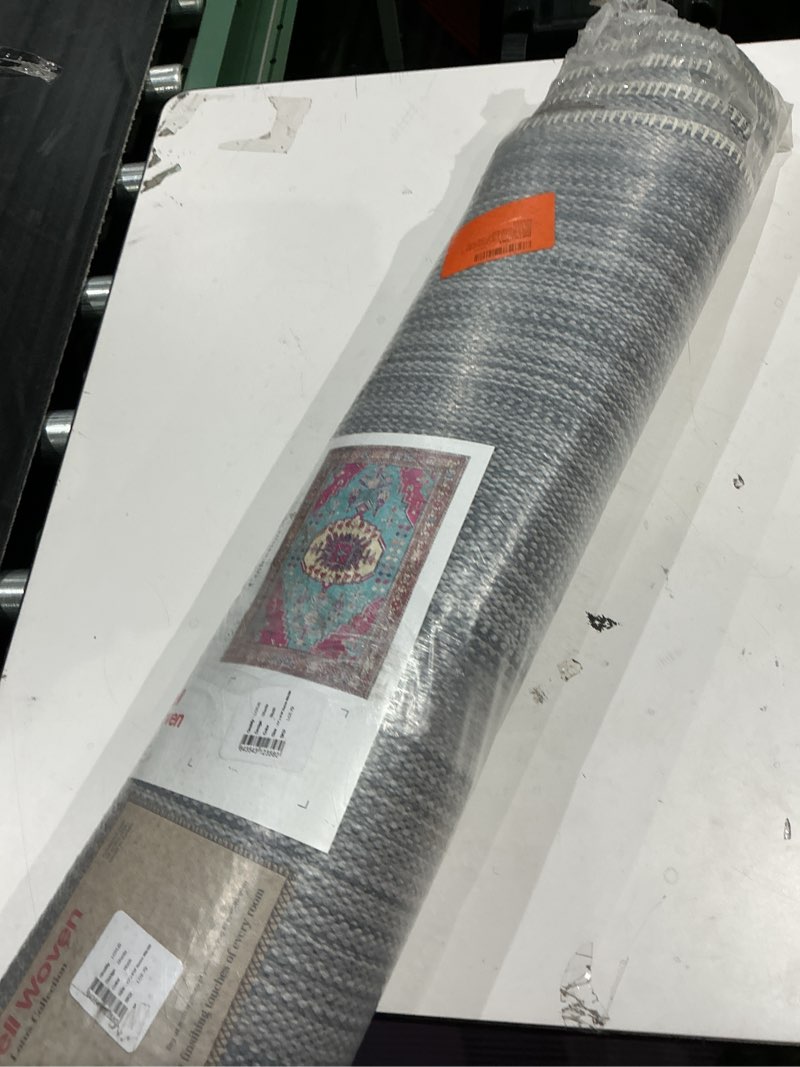 Condition photo showing New/Like New for well woven lotus shasta blush turquoise vintage bohemian medallion persian 2 7  x 9 10  runner machine washable flat-weave area rug