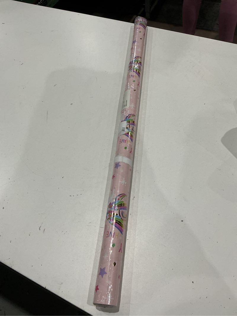 Condition photo showing New/Like New for lezakaa 30in x 16.4ft pink unicorn birthday wrapping paper roll for girls women, jumbo roll, have a magical birthday & rainbow, stars, gold foil design for baby girl, baby shower unicorn - pink 30 in x 16.4 ft