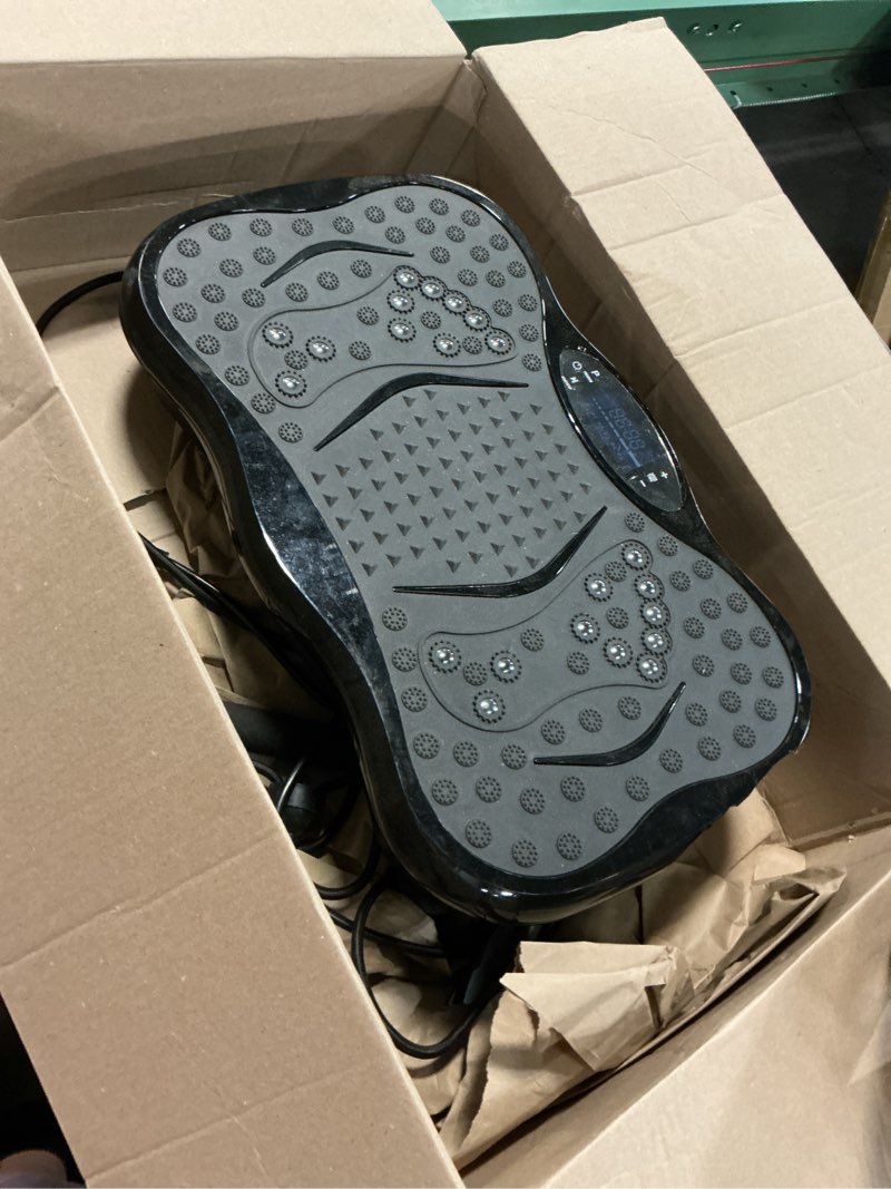 Condition photo showing As Is for vibration plate exercise machine, lymphatic drainage machine for weight loss, lymphatic drainage & muscle recovery, multiple speeds with bluetooth & remote, max user weight 330lbs ink blacck