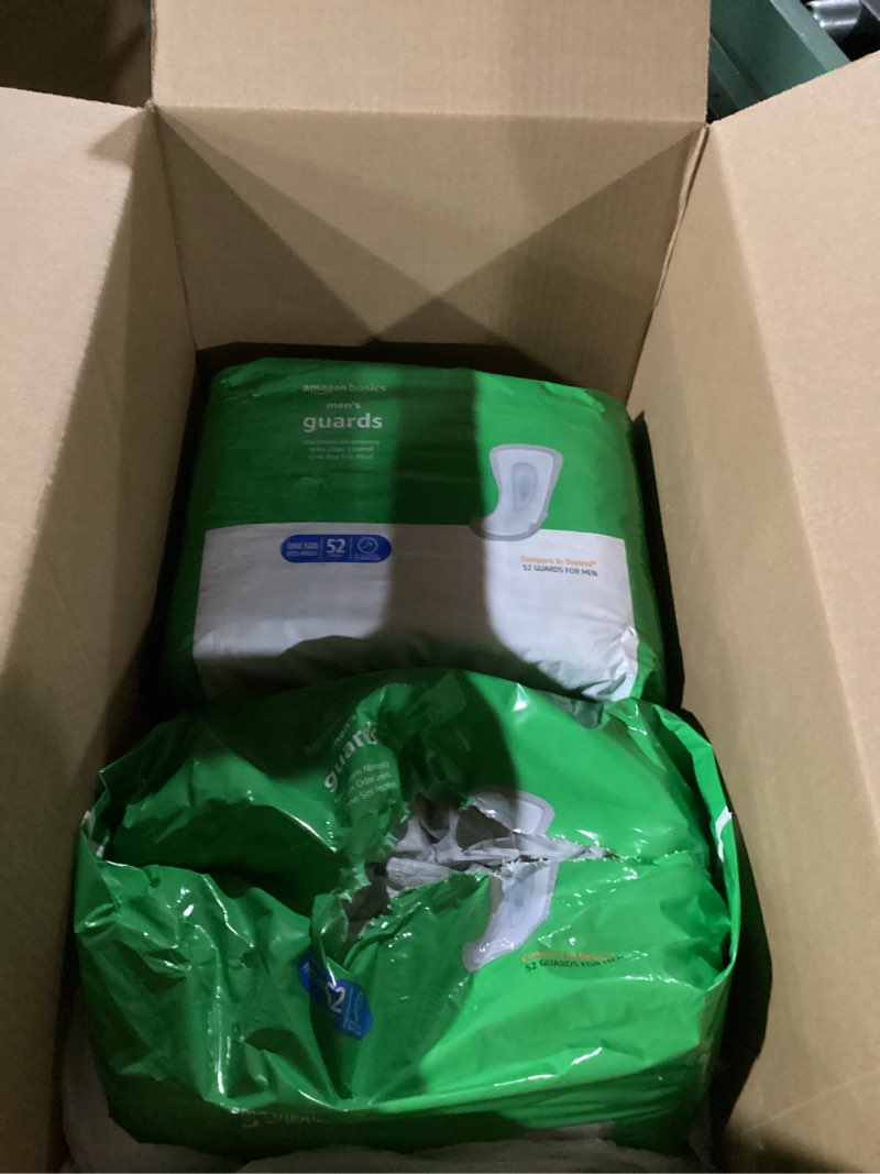 Condition photo showing Good Condition for Amazon Basics Men's Incontinence Guards, Maximum Absorbency, 104 Count, (2 Packs of 52)
