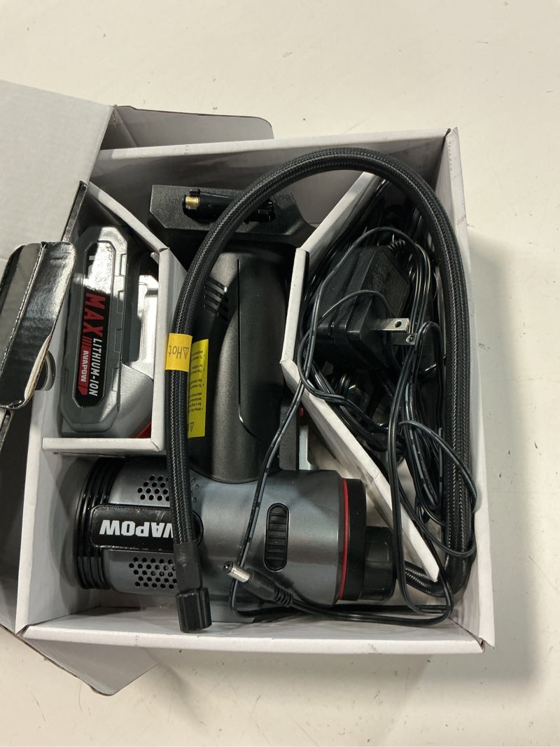 Condition photo showing Good Condition for avapow t12 portable tire inflator, 160 psi cordless dual power air compressor with rechargeable battery, digital gauge and 12v car adapter
