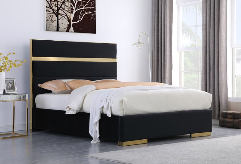 ( incomplete box 1 of 2)B810 Cartier platform bed frame (Black) king bed headboard 