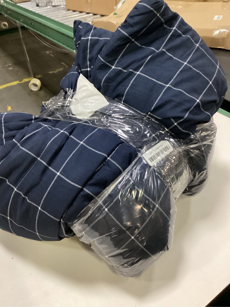 Condition photo showing As Is for andency navy grid comforter set twin size (66x90 inch), 2 pieces(1 grid comforter and 1 pillowcase), summer lightweight microfiber down alternative navy comforter with white lines for kids girls navy twin (66*90 in)