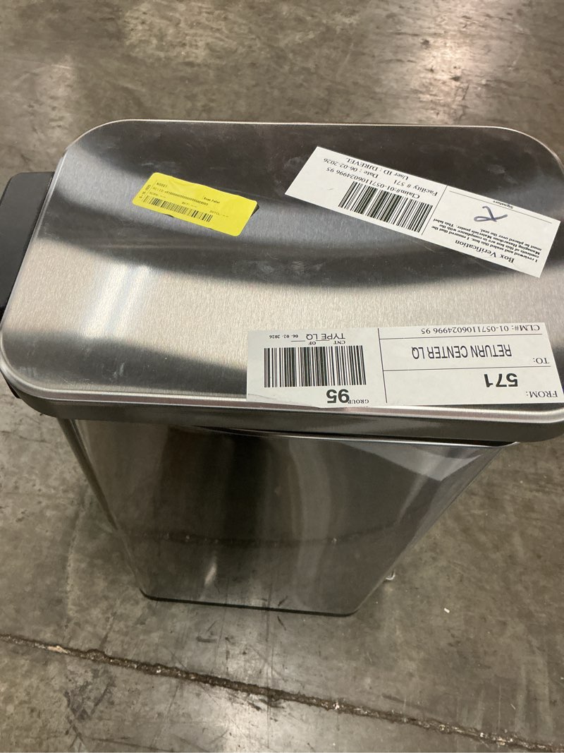 Condition photo showing Good Condition for better homes & gardens kitchen trash can, 7.9 gallon stainless steel slim step garbage bin with soft close lid, silver