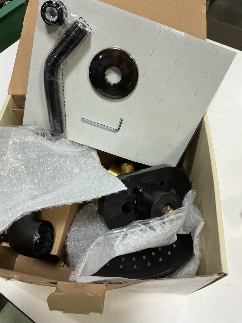 Condition photo showing As Is for allen + roth townley oil rubbed bronze 1-handle 6.0-in round bathtub and shower faucet with valve (single function)