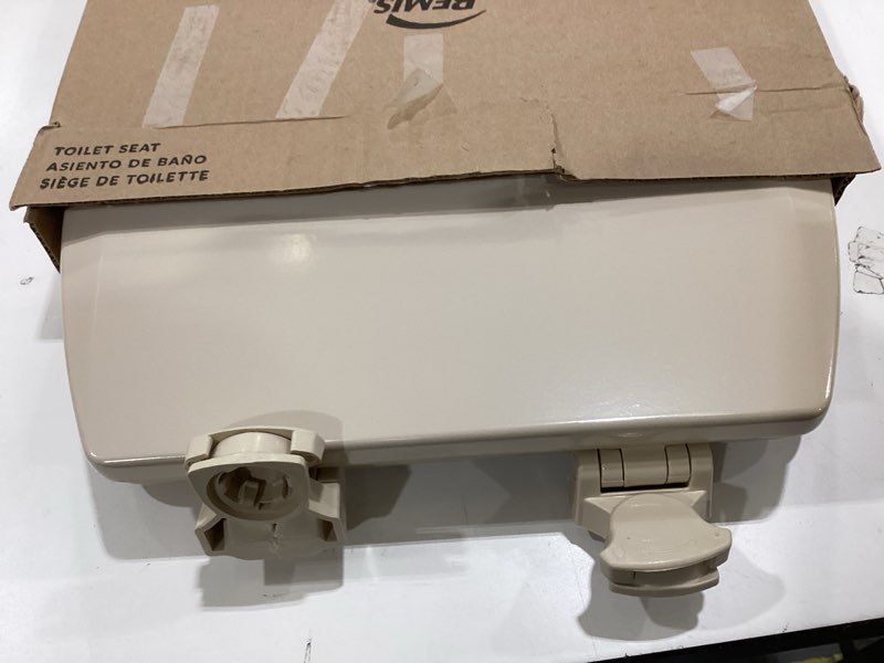 Condition photo showing As Is for bemis 1500ec 068 toilet seat with easy clean & change hinges, 1 pack elongated, fawn beige fawn beige elongated