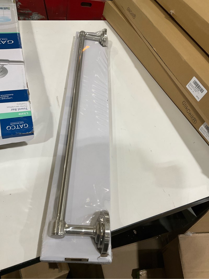 Condition photo showing As Is for Gatco 5410 Lizzie, Towel Bar, 24”, Brushed Nickel/Wall Mounted Single Towel Holder for Bathroom