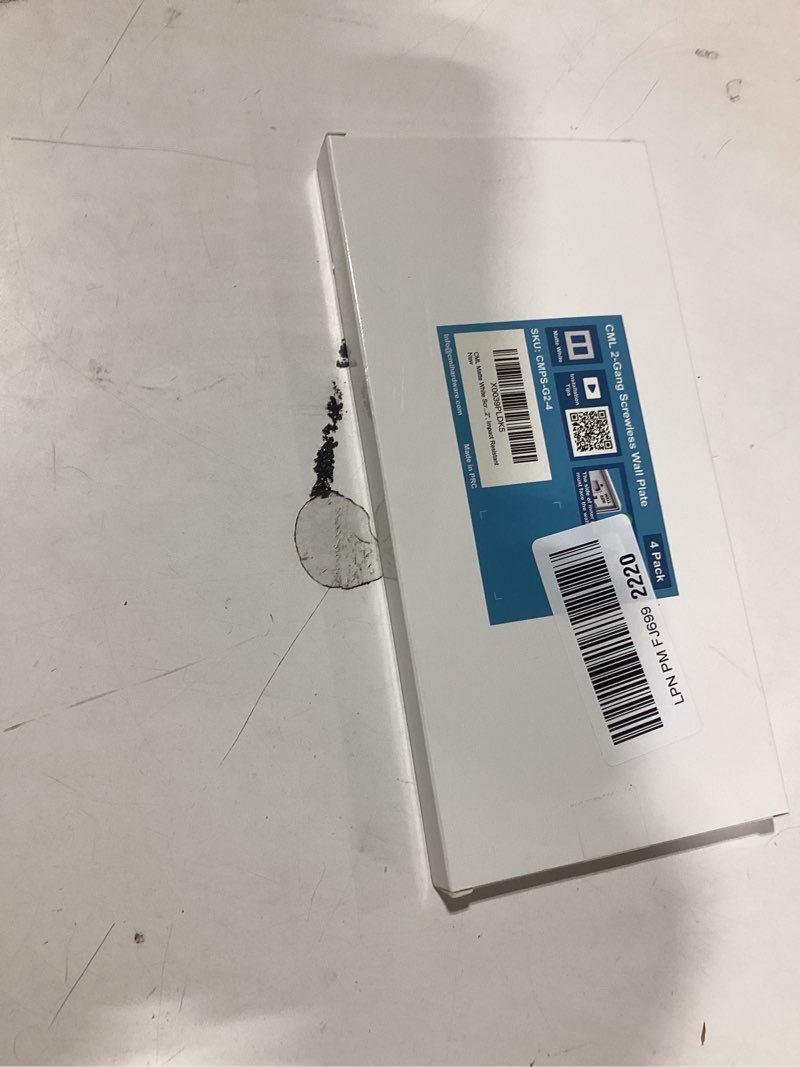 Condition photo showing New/Like New for CML Matte White Decorator Screwless Wall Plate, 2-Gang Outlet Covers, 4 Pack Decorative Light Switch Plates, Scratch and Impact Resistant, Polycarbonate, Standard Size 4.68” X 4.72” Matte White 4 Pack 2-Gang