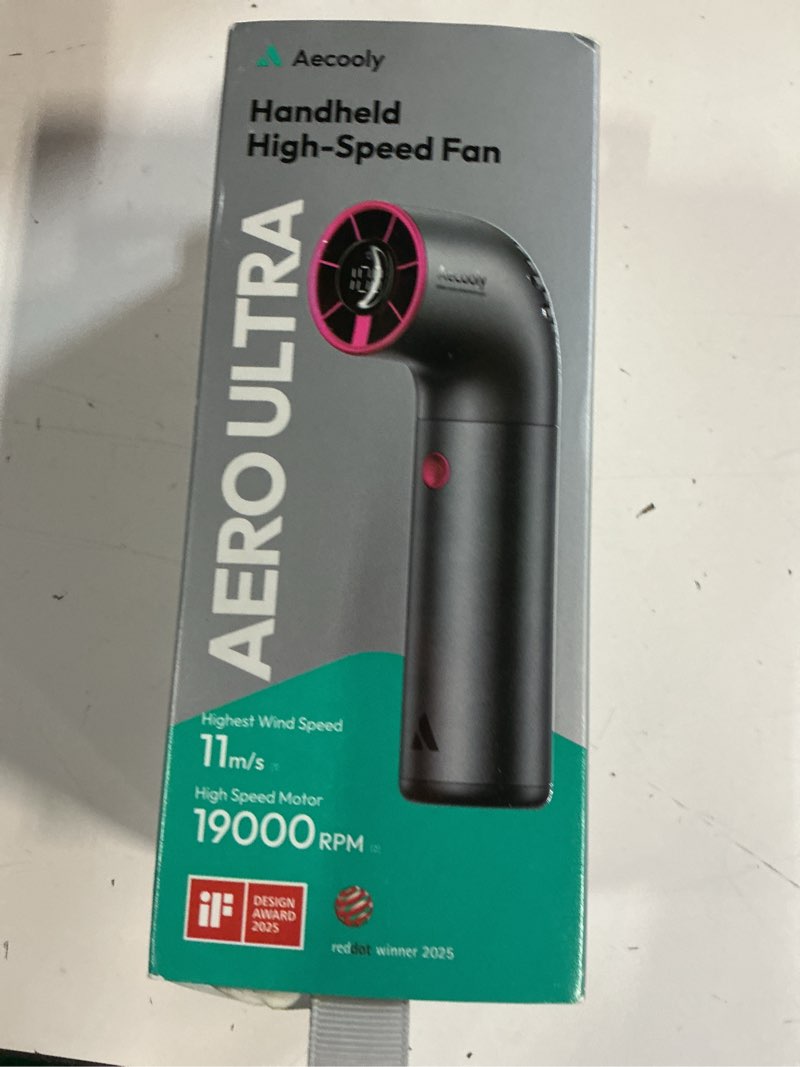 Condition photo showing New/Like New for aecooly portable handheld fan, powerful turbo air tube fan, 19000 rpm high speed aero ultra, 15h max cooling time, 7 speeds aluminum case, mini pocket design, for travel beach outdoor activities -grey aero ultra 4500mah grey&purple
