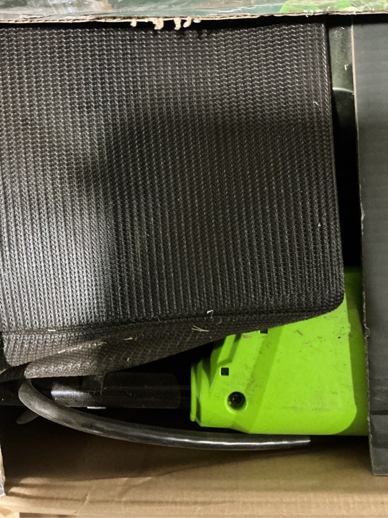 Condition photo showing As Is for possibly used greenworks 48v (24v x 2) 17\" cordless (push) lawn mower (200+ compatible tools), (2) 4.0ah batteries and dual port rapid charger included 17\" (2 x 4.0ah)