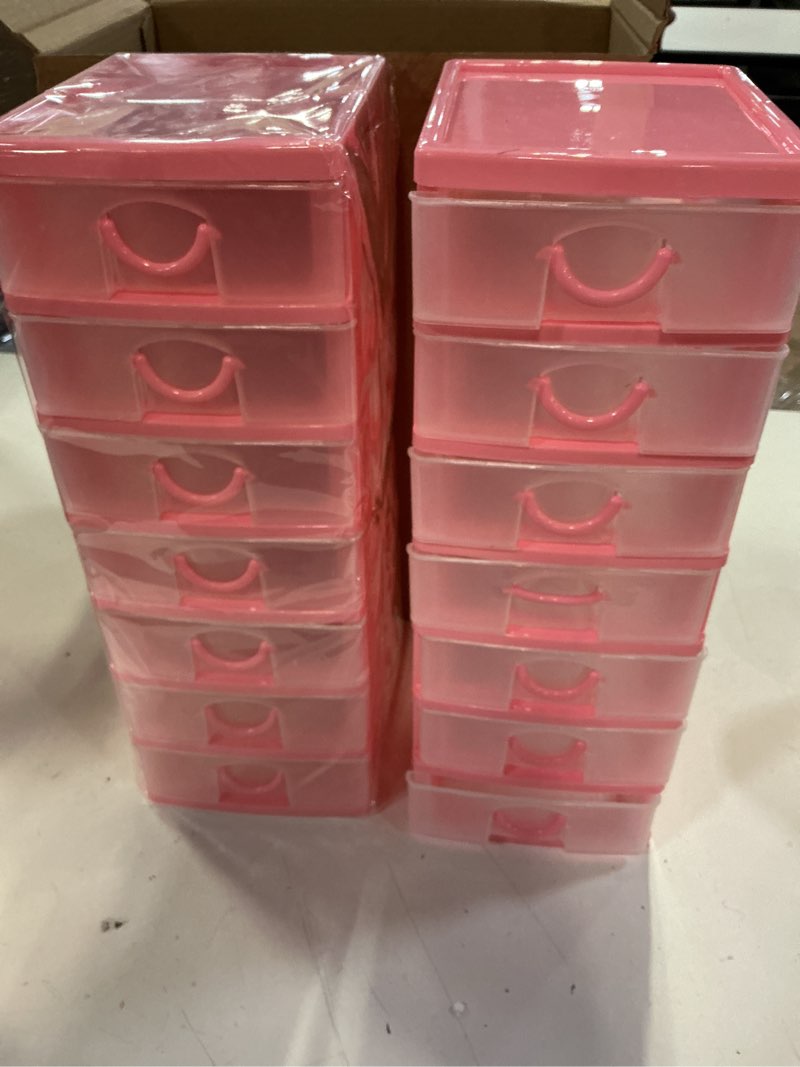 Condition photo showing Good Condition for thyle 2 pcs plastic drawers organizer mini organizer stackable plastic clear drawer storage box containers storage units for desktop classroom craft 6.7 x 4.9 x 13.4 inches(pink)