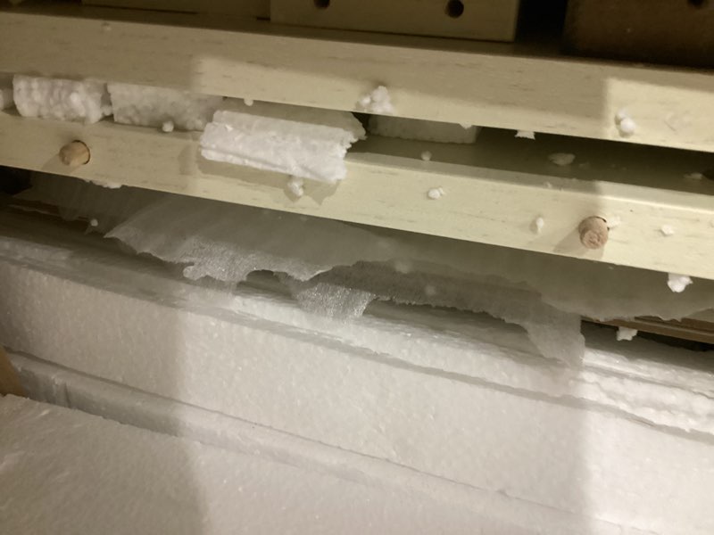 Condition photo showing As Is for Bathroom Storage Cabinet, Freestanding Bathroom Floor Cabinet with Drawers & Doors, Farmhouse Buffet Cabinets with Adjustable Shelf, for Kitchen, Living Room, Entryway, White Brown SC62414X