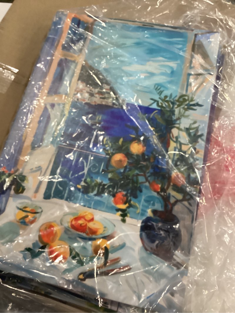 Condition photo showing New/Like New for YUFEIART 3 Piece Blue Matisse Canvas Wall Art Coastal View Wall Art Vintage Amalfi Coast Pictures Wall Decor Mediterranean Window View Art Prints for Bedroom Living Room 16"x24" Blue Coastal Wrapped Canvas 16x24 Canvas