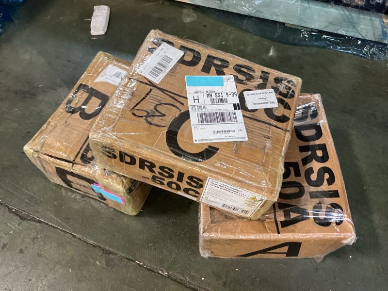 Condition photo showing As Is for (Incomplete, 3 boxes for pickup ) CAP 150 lb Coated Rubber Hex Dumbbell Weight Set with A-Frame Rack, Black