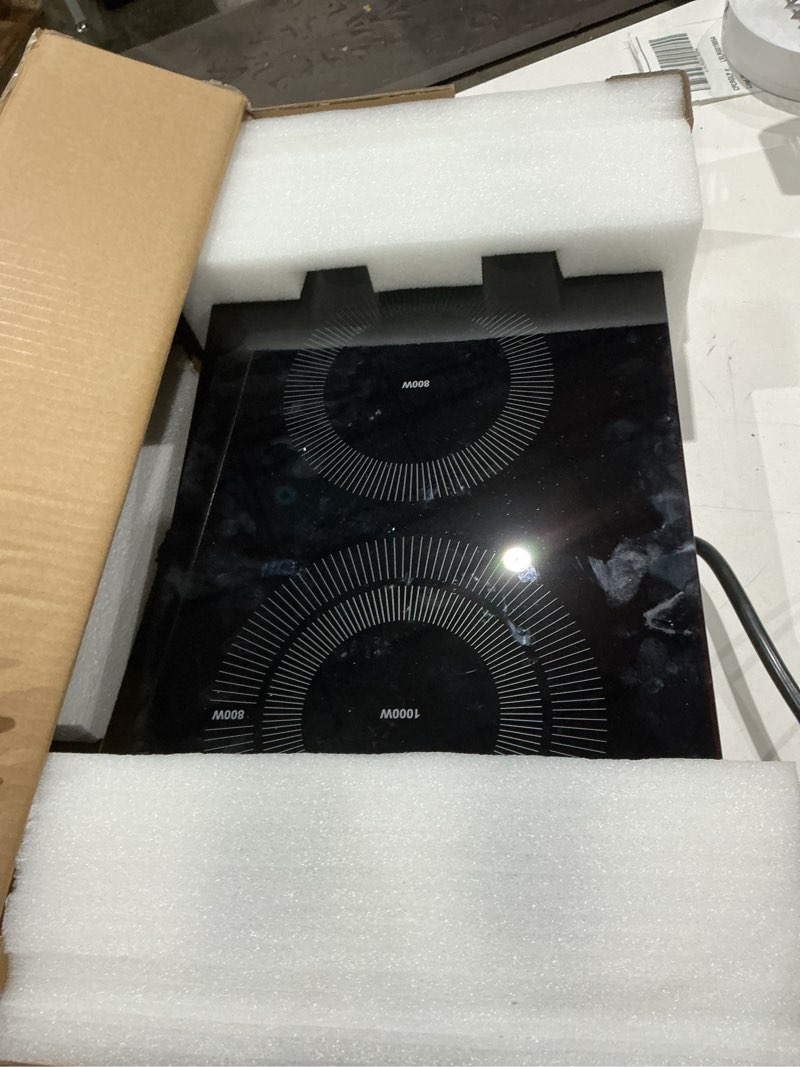 Condition photo showing As Is for 2 burner electric cooktop 110v, plug in electric burner, countertop & built-in stove top burner with knob control, 9 power levels, multiple safety protection, 1800w 2 burner 12 inch knob control