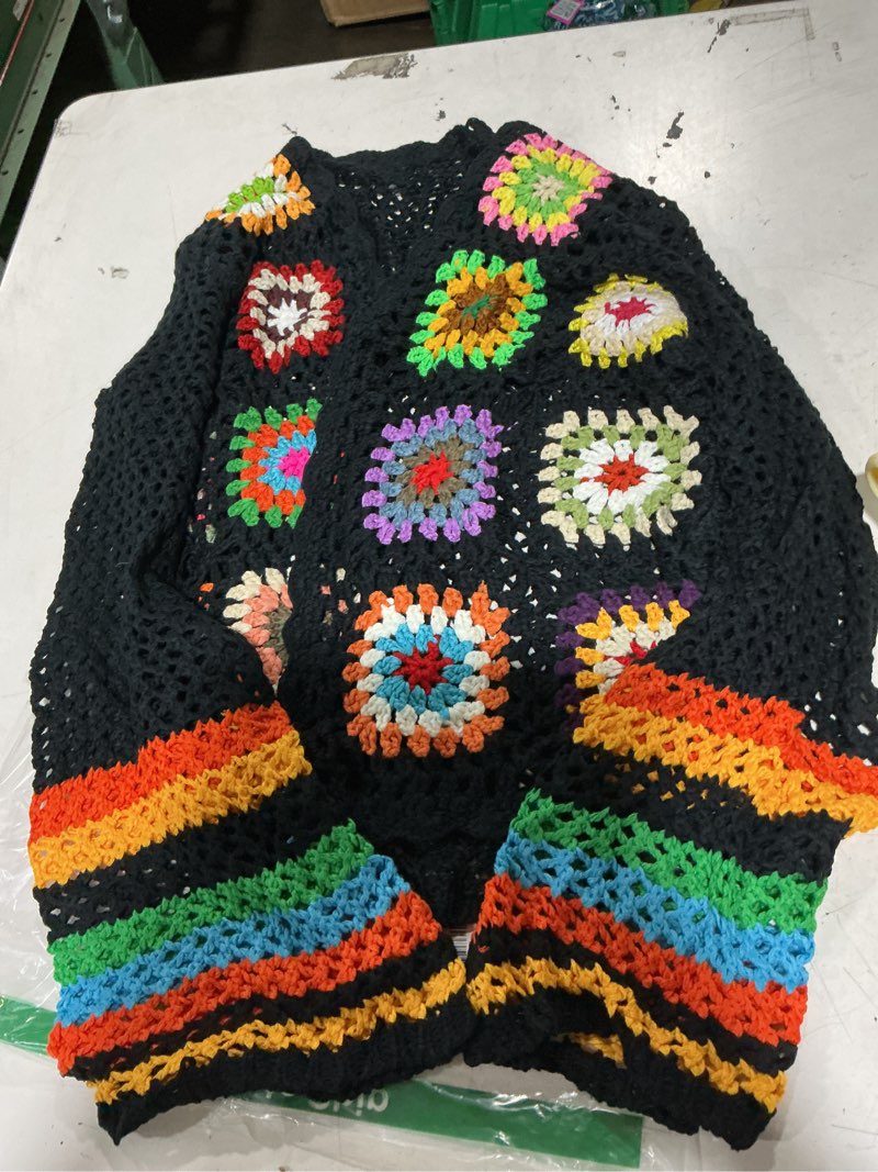 Condition photo showing Good Condition for women's floral crochet cardigan boho hollow out sweater cardigan black small