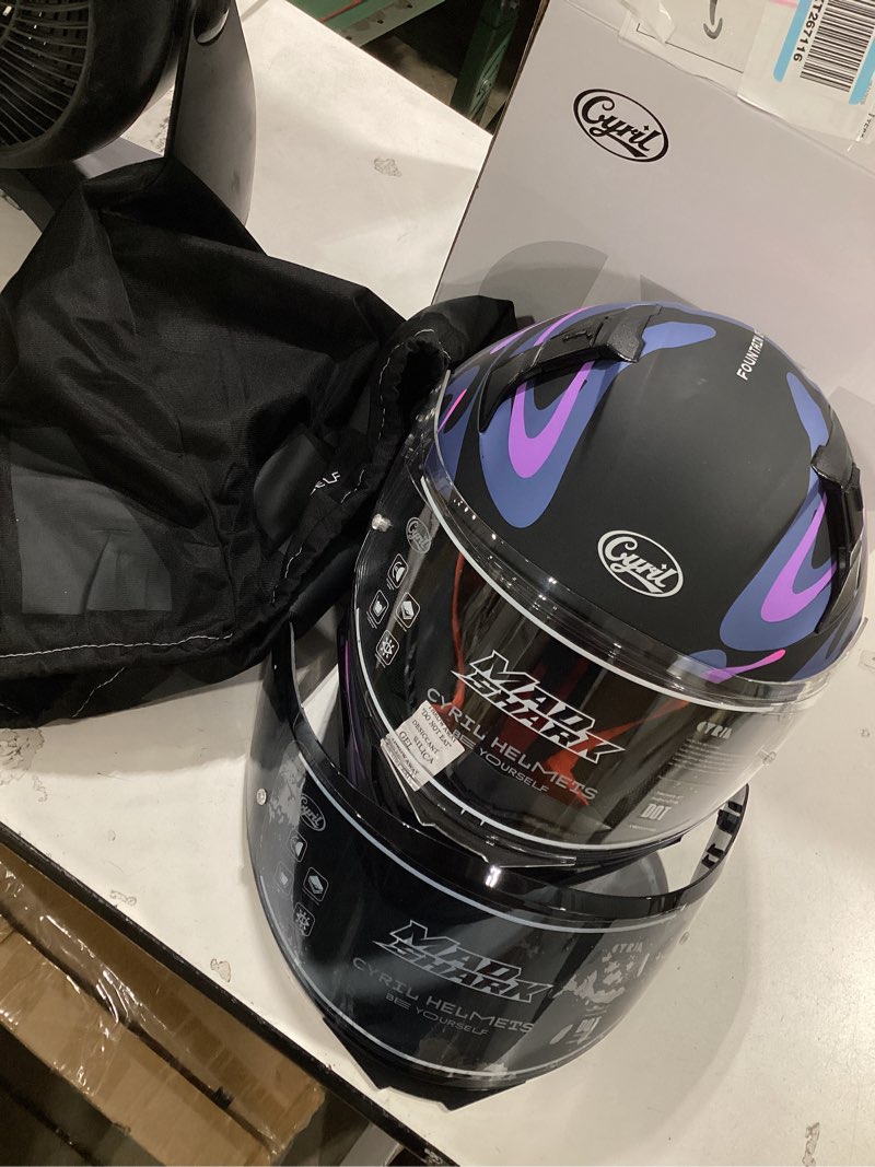 Condition photo showing Good Condition for cyril full face motorcycle helmet dot approved for adults men women, motorbike street bike racing helmet with tinted & extra clear tool-free swappable visors, includes storage bag blk purple large