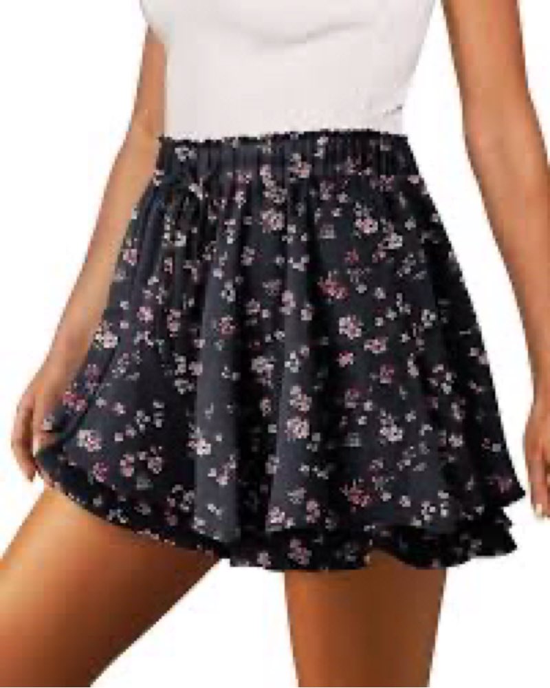 onlypuff Flowy Shorts for Women Chiffon Ruffle Skorts Mini Skirts for Teen Girls X-Small A Blue Flower