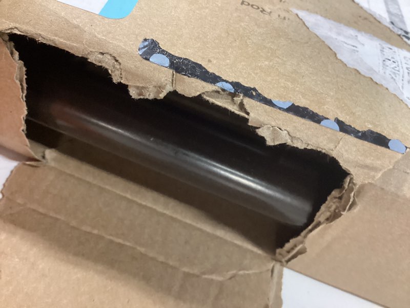 Condition photo showing As Is for bay window curtain rods, hotozon 1 inch heavy duty curtain rods for bay windows 36-72 inch(center rod), 20-36 inch side rods for windows, antique bronze, decorative drapery rods with end cap finials antique bronze 36-72" (3 sides)