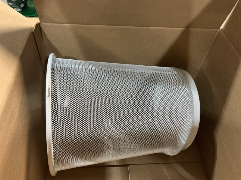 Condition photo showing As Is for mind reader mesh trash can, 16.65l (4.4 gal), waste paper basket, round, office, metal mesh, white