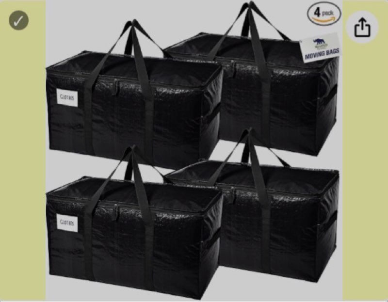 RUGGED RHINO 4 Pack Heavy Duty Extra Large Moving Bags, Durable Bag with Strong Handles and Zipper, 