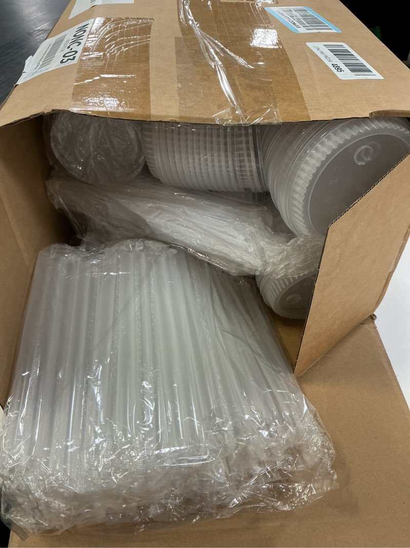 Condition photo showing New/Like New for funnymoom 100 set 24 oz clear drink buckets with lids and straws, disposable plastic rum cocktail pails with handles, large smoothie cups for adult bachelorette party supplies, beach & catering events 100 24 oz