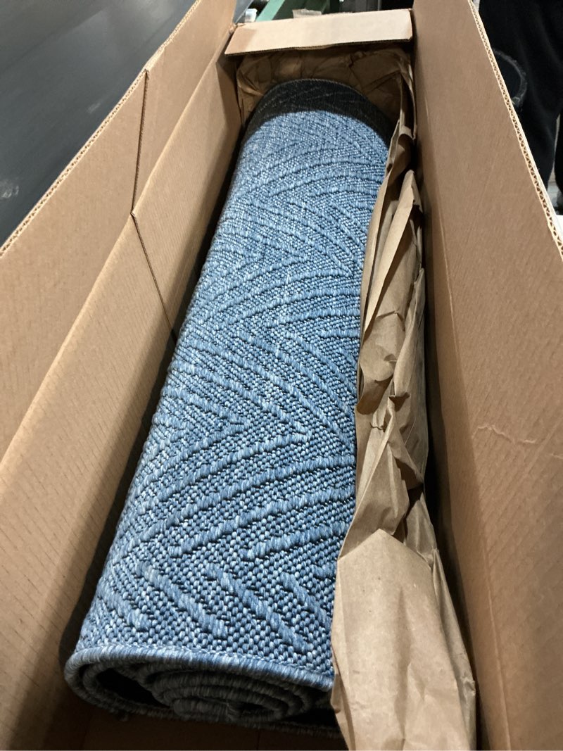 Condition photo showing Good Condition for town & country basics pax herringbone textured solid everwash® washable runner area rug, low pile, non-slip backing, easy clean pet & family friendly rug, blue, 2'5"x7'10" blue 2'6" x 7'10" (runner)