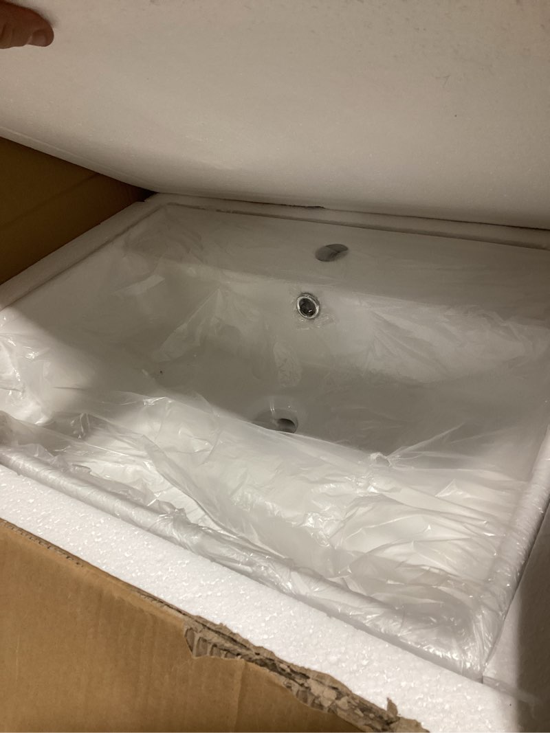 Condition photo showing Good Condition for Self Rimming Wall Mounted Bathroom Sink, 23" x 18" inch Rectangular White Wall Mount Sink, Porcelain Ceramic Wall Hung Floating Vessel Sink Art Basin