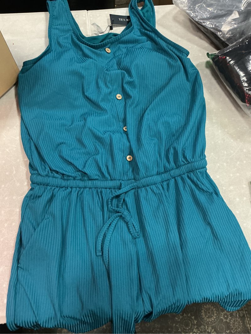 Condition photo showing Good Condition for navy round neck plus size button drawstring women's one piece swimsuit