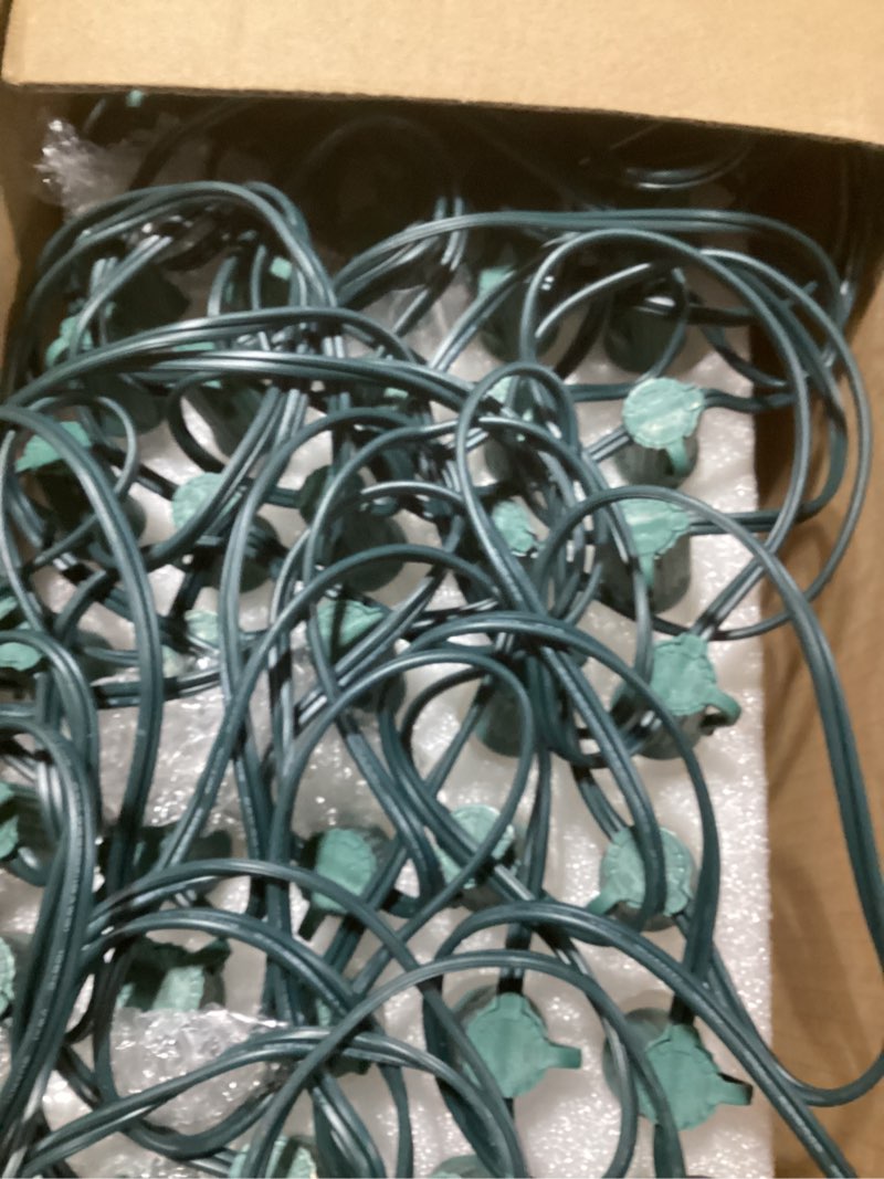 Condition photo showing New/Like New for C9 Clear Christmas String Lights, 100 Feet Waterproof Vintage Christmas Tree Lights, Outdoor Roofline String Lights with 100 Clear Bulbs for Patio Garden Holiday Indoor Home Decoration, Green Wire 100FT Clear Bulb Green Wire
