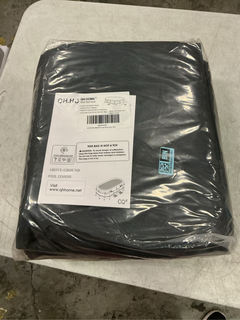 Condition photo showing New/Like New for qh.home 12x24 ft oval pool cover for steel wall oval pool [excellent windproof ] with adjustable buckle straps & drawstring hem. [durable tear resistant] 12x24ft-(steel wall oval pool)