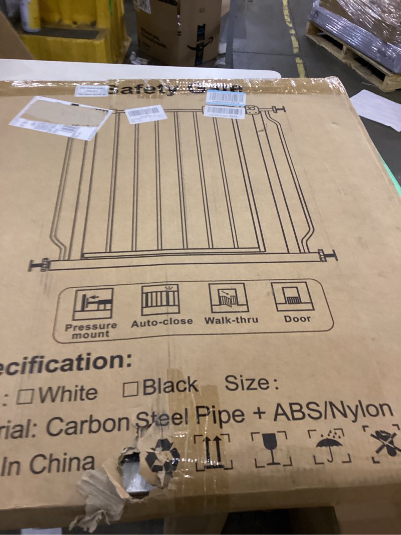 Condition photo showing New/Like New for ALLAIBB Extra Wide Pressure Mounted Baby Gate Walk Through Child Kids Safety Toddler White Long Large Pet Dog Gates with Extension for doorways Kitchen and Living Room (57.48-62.20"/146-158cm) White 57.48-62.20"/146-158cm