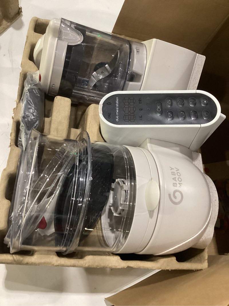 Condition photo showing As Is for babymoov duo meal station grey: multi-speed baby food maker steamer and puree blender, baby food processor that warms & defrosts (nutritionist approved) industrial grey, similar to stock photo, not tested