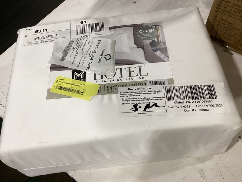 Condition photo showing As Is for member's mark hotel premier collection egyptian cotton sheet set, white, queen, 700-thread-count