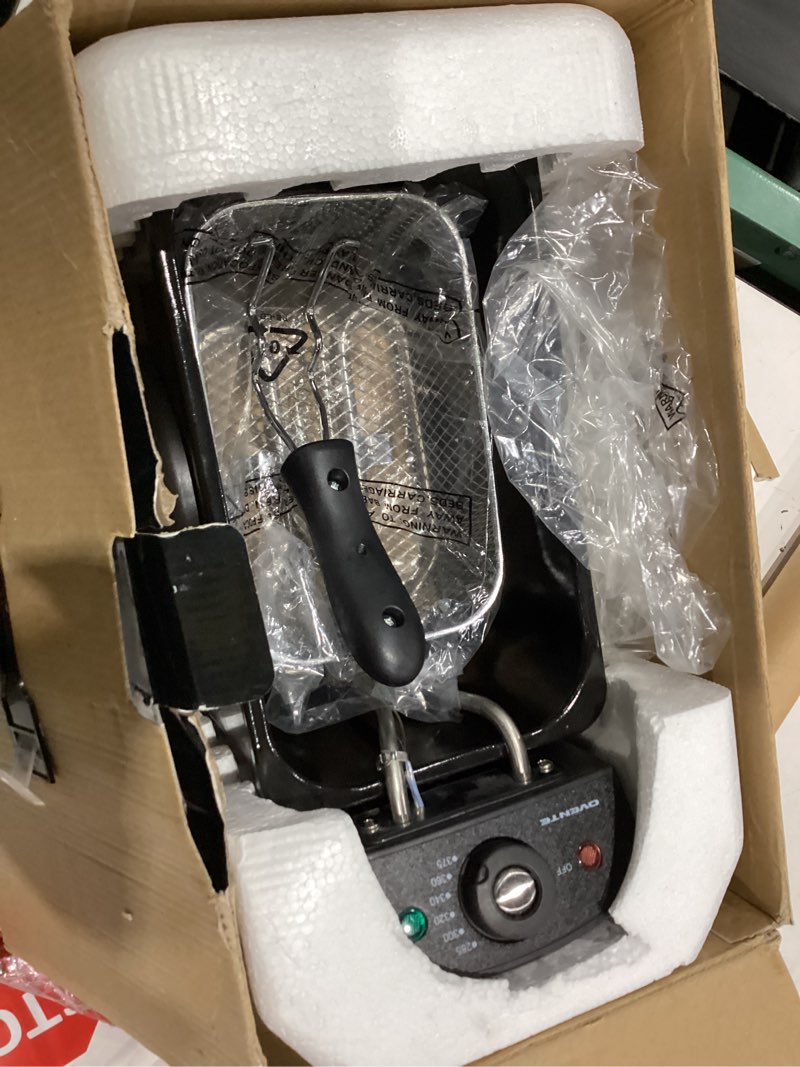 Condition photo showing Good Condition for ovente electric deep fryer 2 liter capacity, 1500 watt lid with viewing window and odor filter, adjustable temperature, removable frying basket and easy to clean stainless steel body, silver fdm2201br fdm2201br - silver