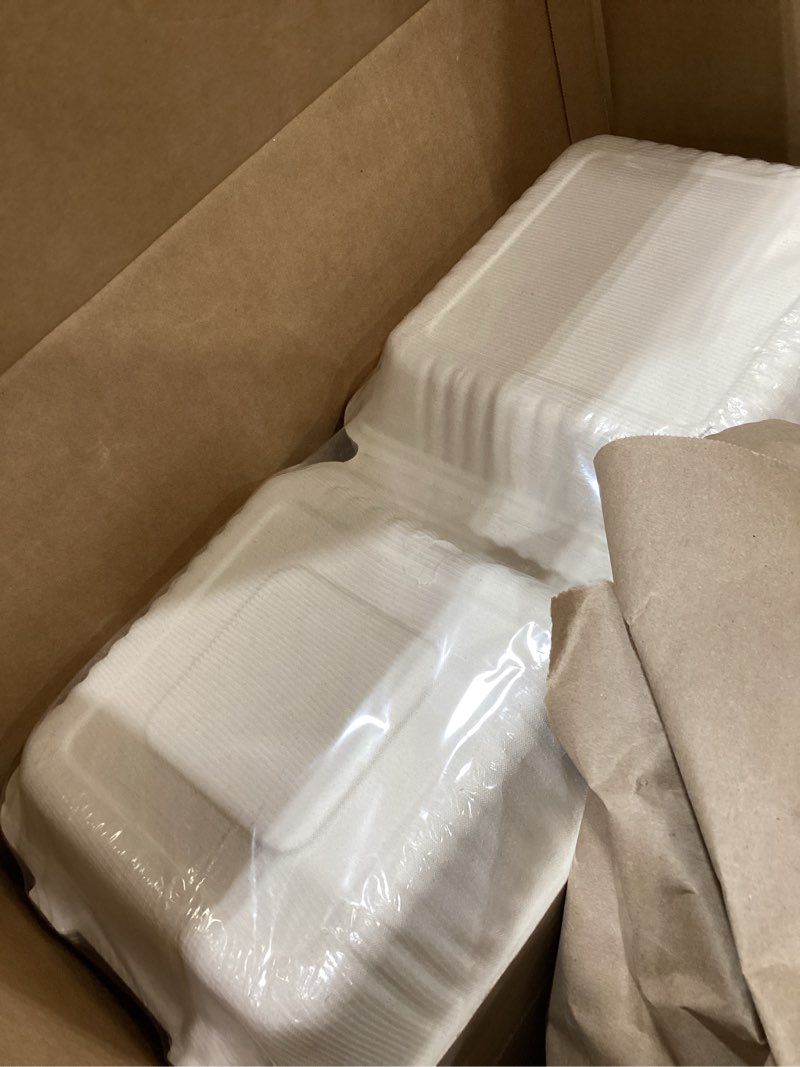 Condition photo showing New/Like New for greensight clamshell take out food container 100 pack, 9x9 compostable food container, disposable to go boxes, made from eco-friendly biodegradable sugarcane fibers 9x9"- 100pack