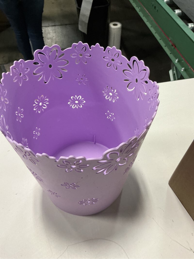 Condition photo showing Good Condition for Wastebasket, Hollow Flower Shape Plastic Lidless Wastepaper Baskets Trash Can - M - Purple Purple M