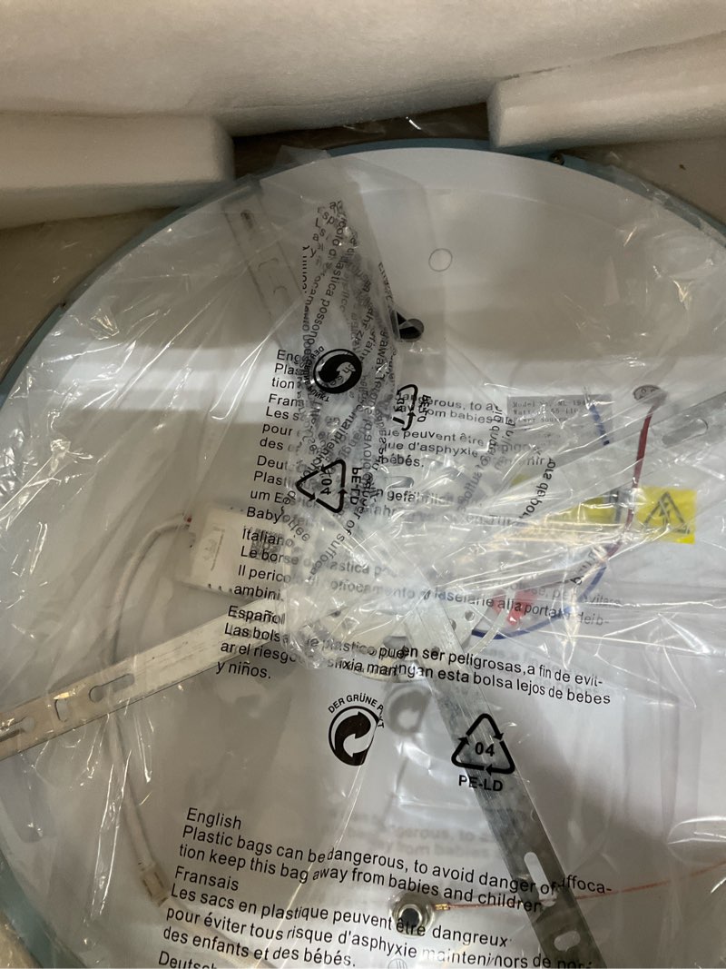 Condition photo showing New/Like New for Astronaut Ceiling Light Fixture 20“ Dimmable Kids Flush Mount Ceiling Lights for Bedroom LED Chandelier 3000K-6000K with Remote Children Ceiling Lamp for Kitchen,Nursery Room Astronauts Dimmable Kids Ceiling Light