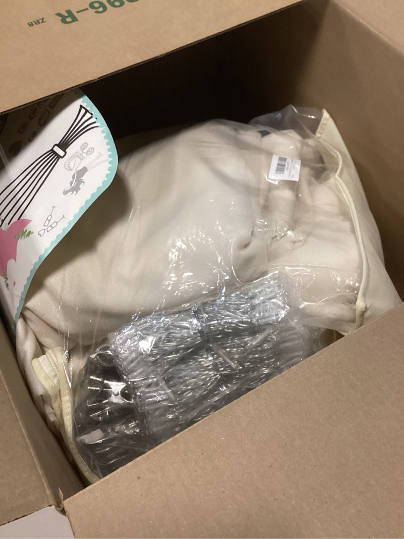 Condition photo showing As Is for 6 panels ivory ceiling drapes with lights string for weddings ceiling drapes 5ftx30ft wedding draping fabric sheer curtains tulle ceiling drapery wedding decorations for party ceremony stage swag 60"w x 360"l (pack of 6) ivory
