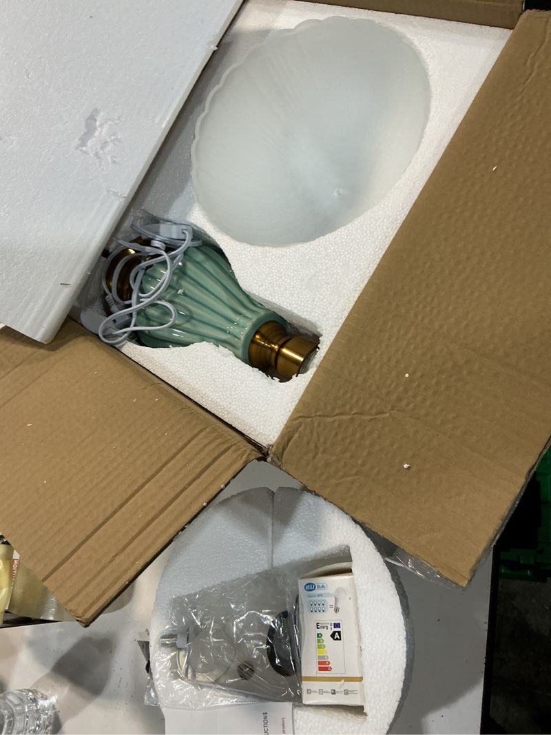 Condition photo showing Good Condition for vintage table lamp for living room,16" mid century modern ceramic lamps for bedroom,retro bedside nightstand mushroom glass lamps, classic chinoiserie green lamp for home decor (ld004)
