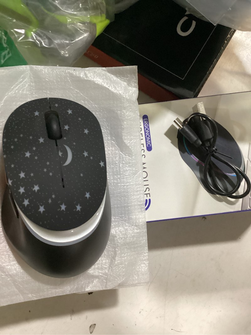 Condition photo showing New/Like New for elec space bluetooth wireless mouse with starry sky rgb backlight& gradient breathing light - ergonomic dual mode rechargeable mouse, type-c charging - perfect for office, gaming & travel (balck)